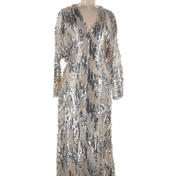 ZARA SILVER SEQUIN Glam Midi DRESS Gown 2878/467 Maxi Evening Holiday Party NWT - Picture 2 of 8